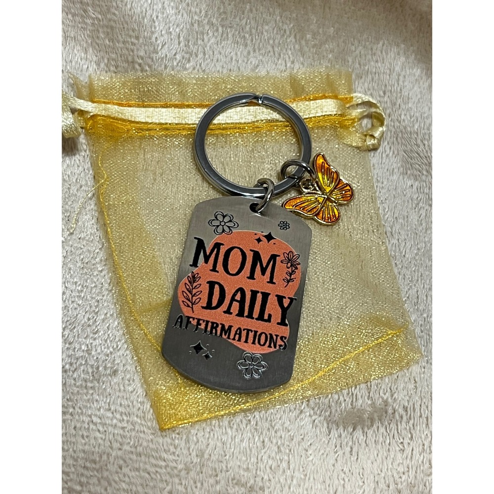 Mom Daily Affirmations Stainless Steel Keychain Butterfly Charm